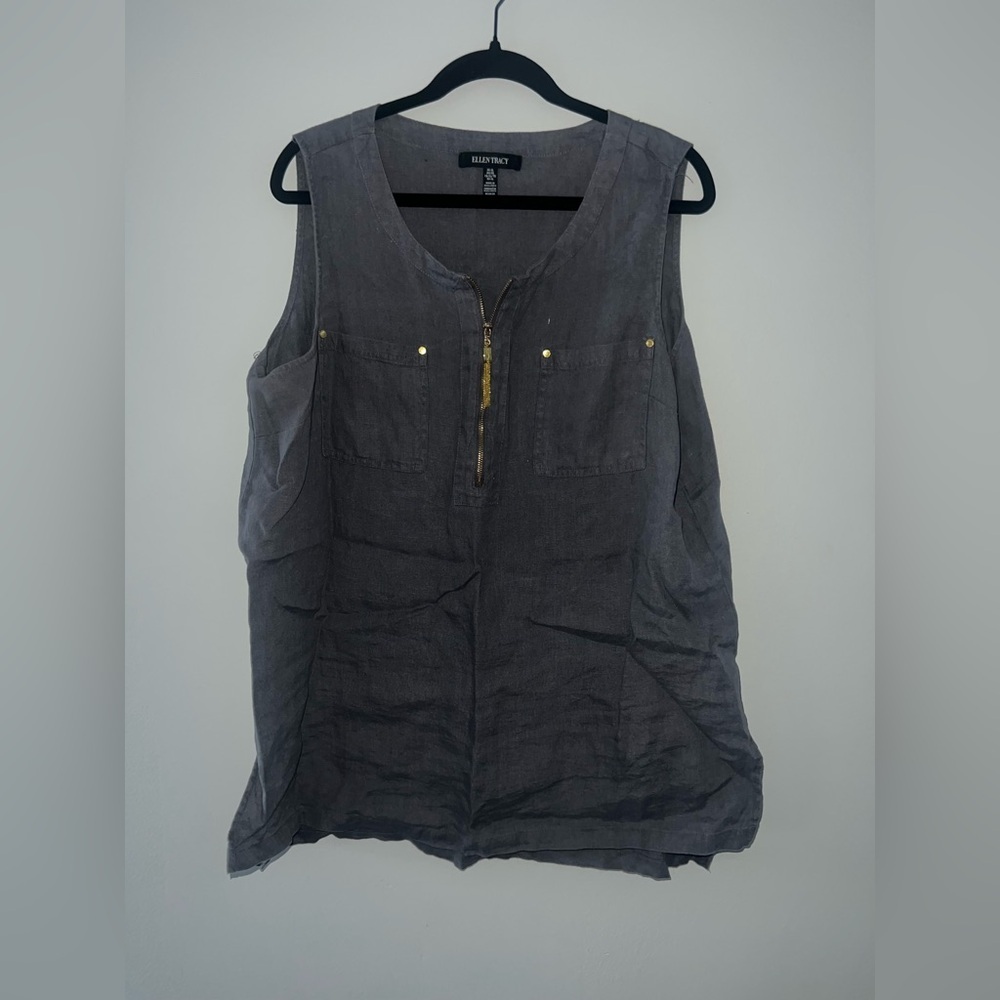 Ellen Tracey XL Gray Sleeveless Top with Zipper Detail